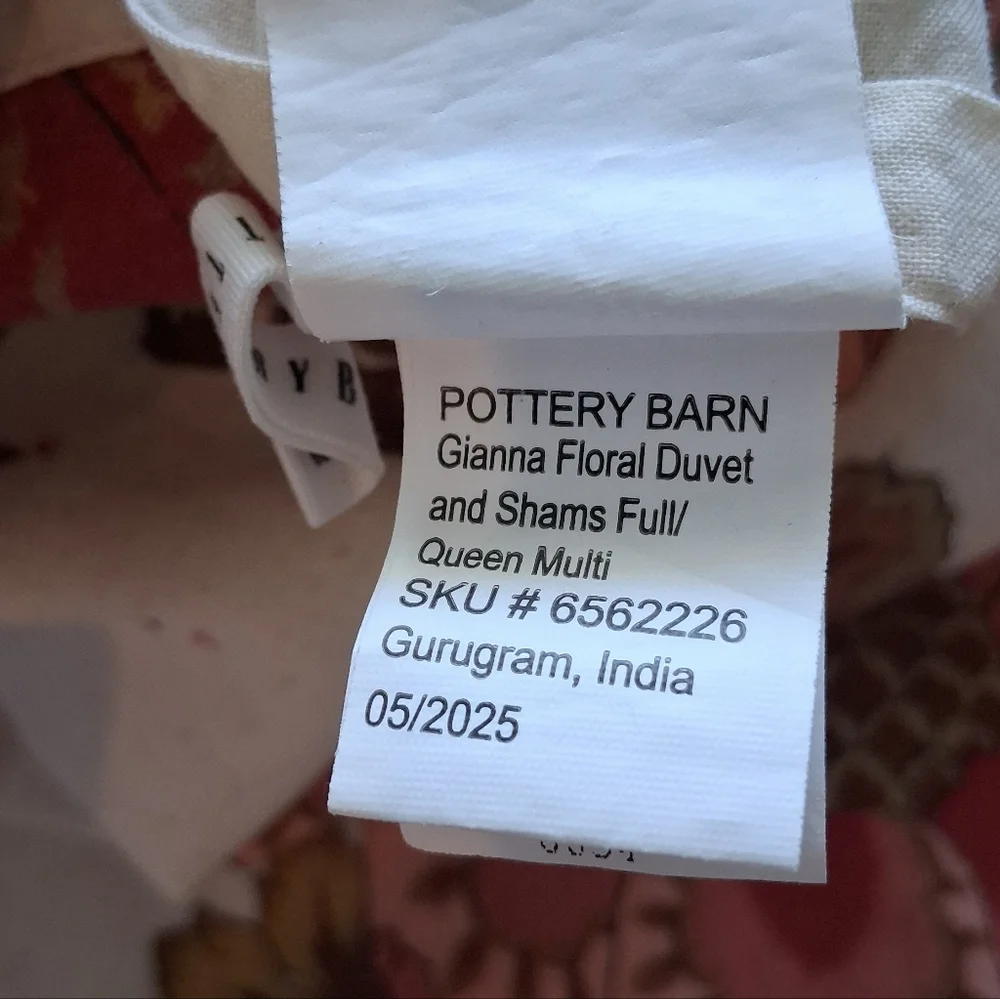 Pottery Barn Gianna Floral Duvet Cover Cotton Linen Queen